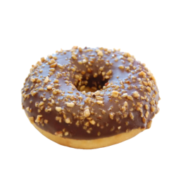 Donut with chocolate filling, covered with hazelnuts