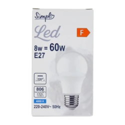 Քարֆուր Սիմփլ LED լամպ E27, ստանդարտ, սառը սպիտակ լույս, 60 Վտ