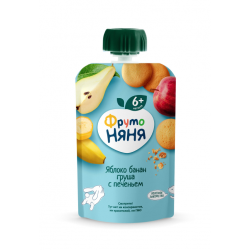 Fruit puree Fruto Nyanya apple, banana, pear and cookie, no sugar
